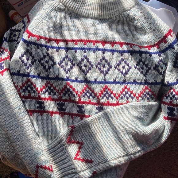 VTG 70s 80s National Alpine Fair Isle Ski Sweater Blue Red White Unisex L - Picture 6 of 7